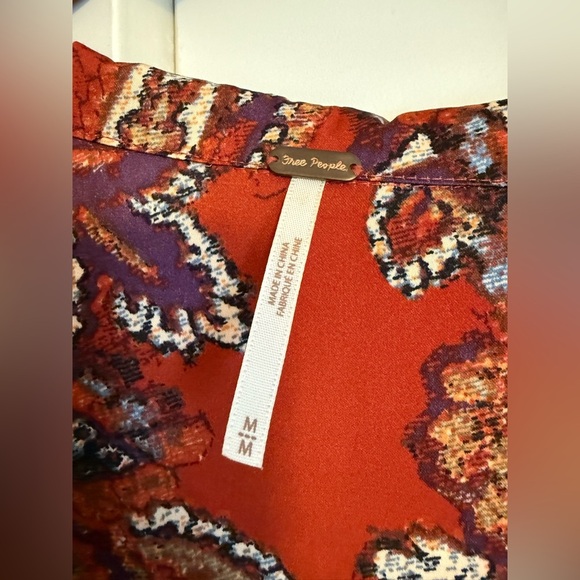 Free People Say You Love Me Mini Dress M Orange Paisley Boho Long Sleeve - Picture 3 of 13